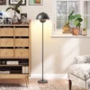 Staande Lamp, Ronde Kap, Voetschakelaar, Lang Snoer, Elegante Uitstraling, Metaal, Grijs