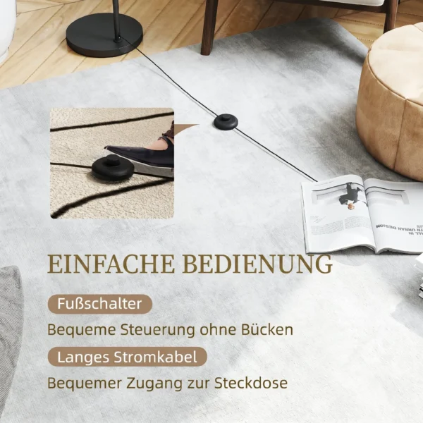 Staande Lamp, Vloerlamp, E27 Fitting, Zwart, Witte Stoffen Kap, Voetschakelaar, Ijzer, 47 X 37 X 153 Cm