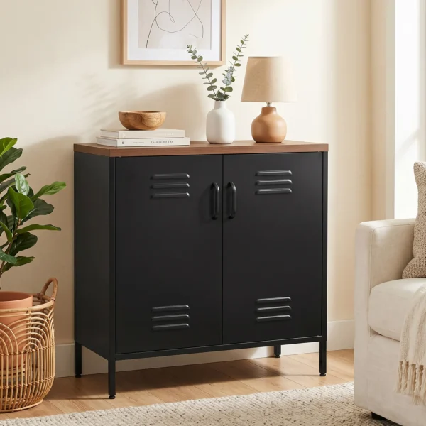 Stalen Sideboard, 80x40x80 Cm, Industriële Opbergkast Met 2 Deuren En Verstelbaar Rek Voor Woonkamer, Kantoor, Zwart