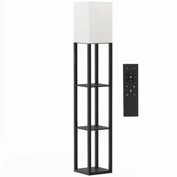 Stehlampe Mit Ablagen, Moderne Dimmbare Standlampe Mit Stoffschirm, Einstellbarer Farbtemperatur, Schwarz