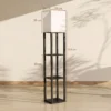 Stehlampe Mit Ablagen, Moderne Dimmbare Standlampe Mit Stoffschirm, Einstellbarer Farbtemperatur, Schwarz