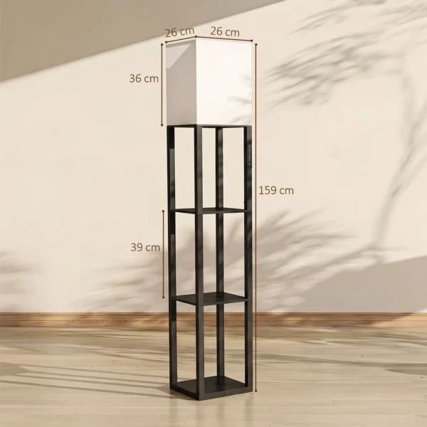 Stehlampe Mit Ablagen, Moderne Dimmbare Standlampe Mit Stoffschirm, Einstellbarer Farbtemperatur, Schwarz