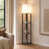 Stehlampe Mit Ablagen, Moderne Dimmbare Standlampe Mit Stoffschirm, Einstellbarer Farbtemperatur, Schwarz