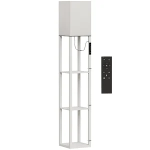 Stehlampe Mit Ablagen, Moderne Dimmbare Standlampe Mit Stoffschirm, Einstellbarer Farbtemperatur, Weiß
