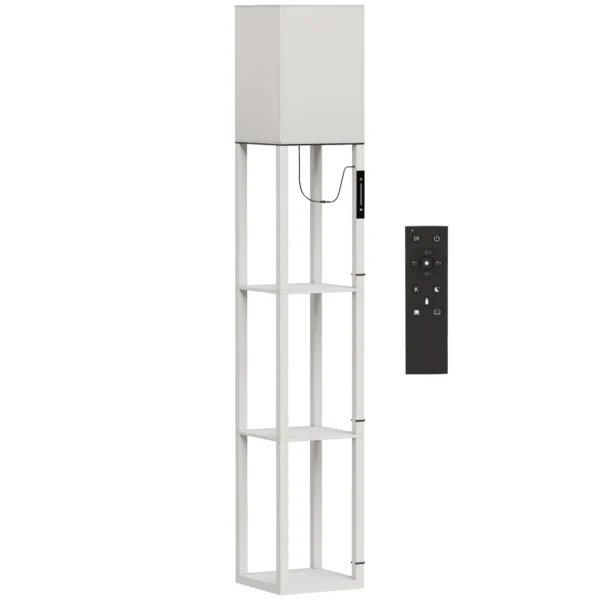 Stehlampe Mit Ablagen, Moderne Dimmbare Standlampe Mit Stoffschirm, Einstellbarer Farbtemperatur, Weiß