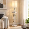 Stehlampe Mit Ablagen, Moderne Dimmbare Standlampe Mit Stoffschirm, Einstellbarer Farbtemperatur, Weiß