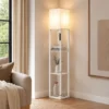 Stehlampe Mit Ablagen, Moderne Dimmbare Standlampe Mit Stoffschirm, Einstellbarer Farbtemperatur, Weiß