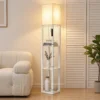 Stehlampe Mit Ablagen, Moderne Dimmbare Standlampe Mit Stoffschirm, Einstellbarer Farbtemperatur, Weiß