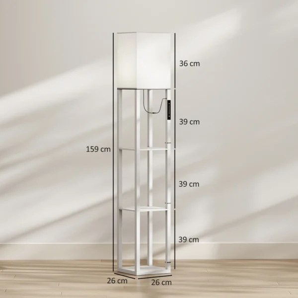 Stehlampe Mit Ablagen, Moderne Dimmbare Standlampe Mit Stoffschirm, Einstellbarer Farbtemperatur, Weiß