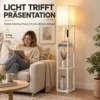 Stehlampe Mit Ablagen, Moderne Dimmbare Standlampe Mit Stoffschirm, Einstellbarer Farbtemperatur, Weiß