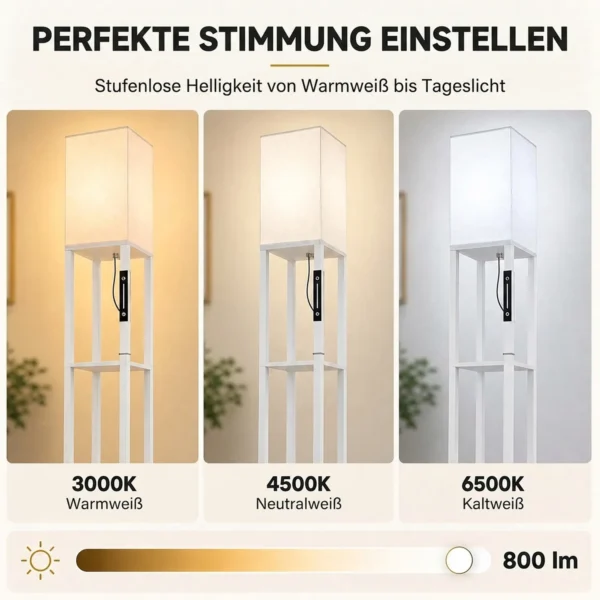 Stehlampe Mit Ablagen, Moderne Dimmbare Standlampe Mit Stoffschirm, Einstellbarer Farbtemperatur, Weiß