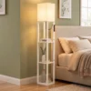 Stehlampe Mit Ablagen, Moderne Dimmbare Standlampe Mit Stoffschirm, Einstellbarer Farbtemperatur, Weiß