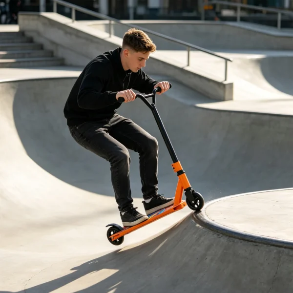 Stuntstep Voor Volwassenen & Tieners, Trickstep Met 100 Mm PU wielen, 360° Stalen Y stuur, Aluminium Deck, ABEC 7, Oranje