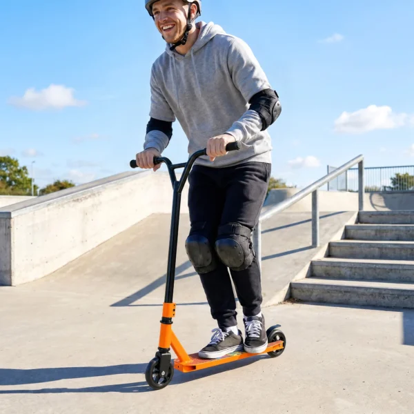 Stuntstep Voor Volwassenen & Tieners, Trickstep Met 100 Mm PU wielen, 360° Stalen Y stuur, Aluminium Deck, ABEC 7, Oranje