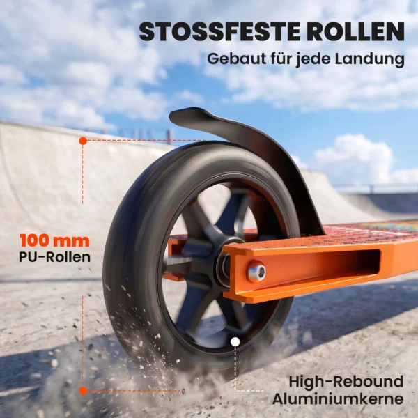 Stuntstep Voor Volwassenen & Tieners, Trickstep Met 100 Mm PU wielen, 360° Stalen Y stuur, Aluminium Deck, ABEC 7, Oranje