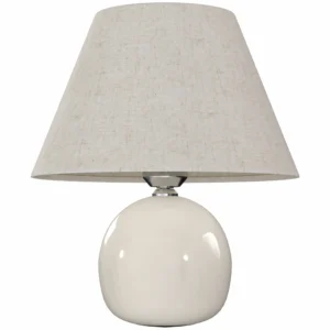 Tafellamp, Vintage Nachtkastje Lamp Bureaulamp Met Keramische Voet, Linnen Kap E27 Fitting