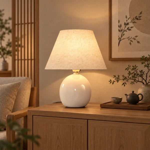 Tafellamp, Vintage Nachtkastje Lamp Bureaulamp Met Keramische Voet, Linnen Kap E27 Fitting