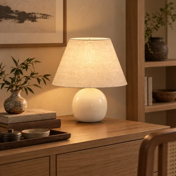 Tafellamp, Vintage Nachtkastje Lamp Bureaulamp Met Keramische Voet, Linnen Kap E27 Fitting