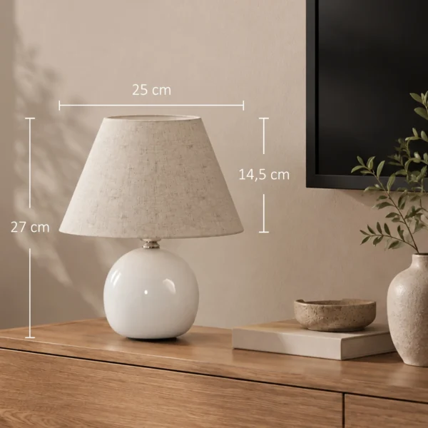 Tafellamp, Vintage Nachtkastje Lamp Bureaulamp Met Keramische Voet, Linnen Kap E27 Fitting