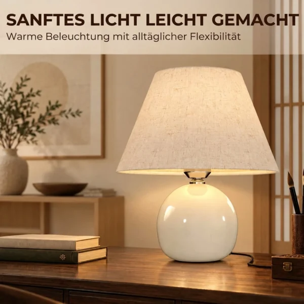 Tafellamp, Vintage Nachtkastje Lamp Bureaulamp Met Keramische Voet, Linnen Kap E27 Fitting