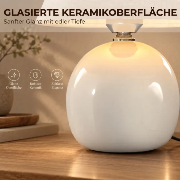 Tafellamp, Vintage Nachtkastje Lamp Bureaulamp Met Keramische Voet, Linnen Kap E27 Fitting