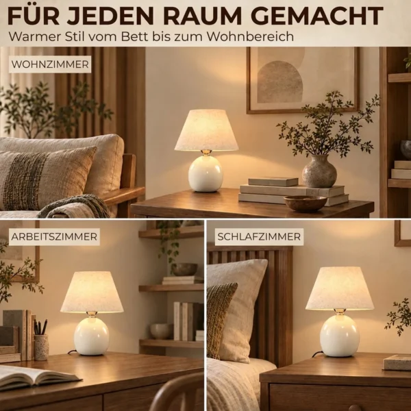 Tafellamp, Vintage Nachtkastje Lamp Bureaulamp Met Keramische Voet, Linnen Kap E27 Fitting