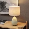 Tafellamp, Vintage Nachtkastlamp Bureaulamp Met Keramische Voet, Linnenkap Kabel, E27 Fitting