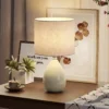 Tafellamp, Vintage Nachtkastlamp Bureaulamp Met Keramische Voet, Linnenkap Kabel, E27 Fitting