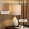 Tafellamp, Vintage Nachtkastlamp Bureaulamp Met Keramische Voet, Linnenkap Kabel, E27 Fitting