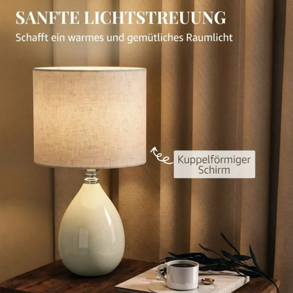 Tafellamp, Vintage Nachtkastlamp Bureaulamp Met Keramische Voet, Linnenkap Kabel, E27 Fitting