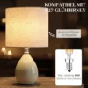 Tafellamp, Vintage Nachtkastlamp Bureaulamp Met Keramische Voet, Linnenkap Kabel, E27 Fitting