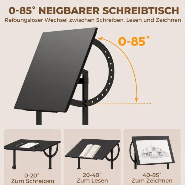 Tekentafel, In Hoogte En Hoek Verstelbaar, Met Antislip Opbergplank, Zwart