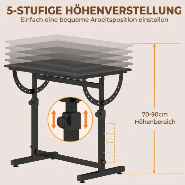 Tekentafel, In Hoogte En Hoek Verstelbaar, Met Antislip Opbergplank, Zwart