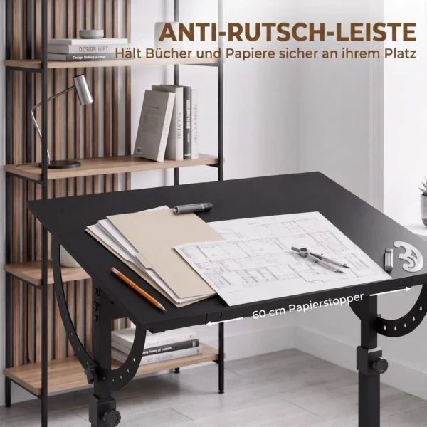 Tekentafel, In Hoogte En Hoek Verstelbaar, Met Antislip Opbergplank, Zwart