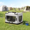 Transporttas Voor Huisdieren, Zachte Hondendraagtas Met Veiligheidslijn, Kussen En Kom, Lichtgrijs