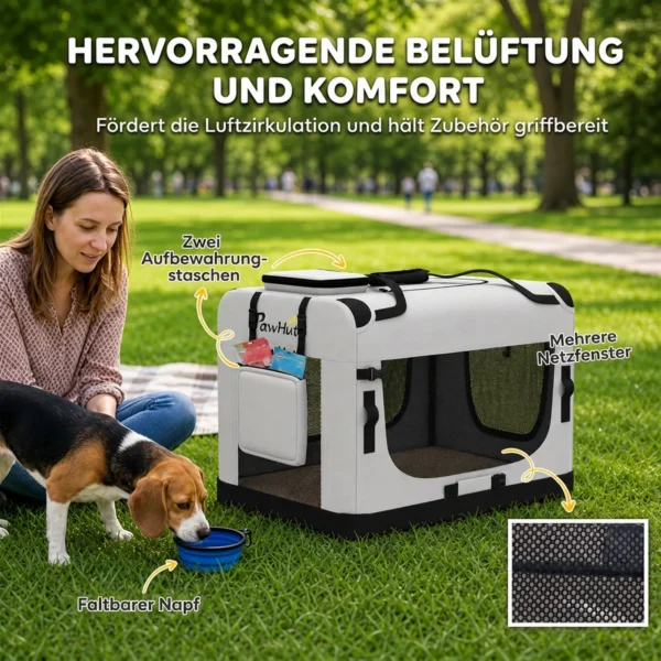 Transporttas Voor Huisdieren, Zachte Hondendraagtas Met Veiligheidslijn, Kussen En Kom, Lichtgrijs