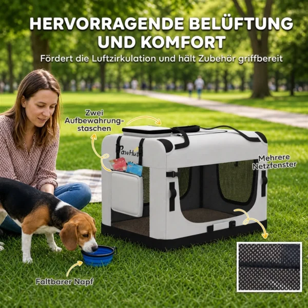 Transporttas Voor Huisdieren, Zachte Hondendraagtas Met Veiligheidslijn, Kussen En Kom, Lichtgrijs