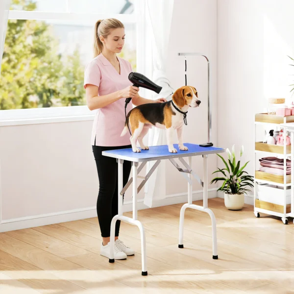 Trimtafel Voor Honden, Inklapbare Hondenverzorgingstafel, In Hoogte Verstelbaar Met Verstelbare Galg, Slinger, Rubberen Bekleding, Blauw