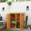 Tuinkast, Houten Gereedschapsschuur, Weerbestendige Gereedschapskast Met 2 Deuren Asfaltdak 110 X 55 X 117 Cm, Geel