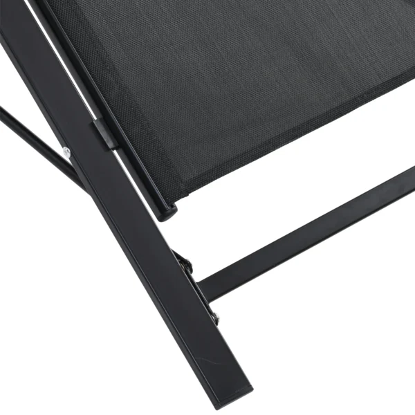 Tuinlounge set, 2 Ligstoelen Met Bijzettafel, Ademende Stof, Stabiele Metalen Frame, Zwart