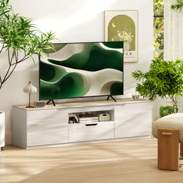 TV Lowboard, Hoogglans, Voor Televisies Tot 65'', 3 Vakken, Lade, 160 X 38 X 43 Cm, Natuurhout