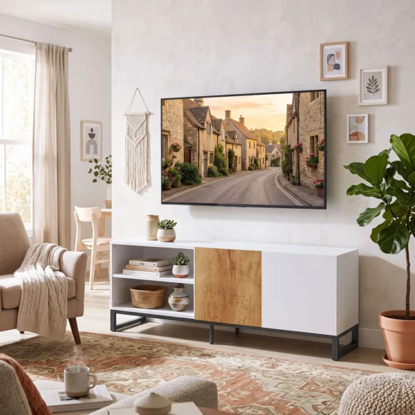 TV meubel Voor Televisies Tot 55 Inch, Modern TV lowboard Met Verstelbare Planken, Wit