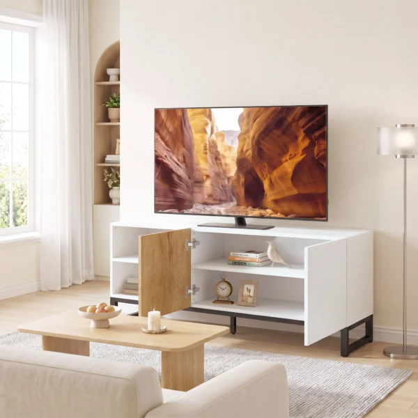 TV meubel Voor Televisies Tot 55 Inch, Modern TV lowboard Met Verstelbare Planken, Wit