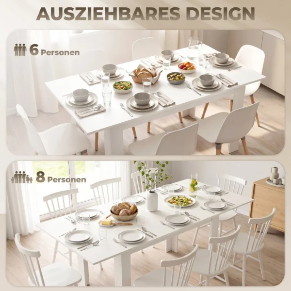 Uitschuifbare Eettafel, 140/180 X 80 Cm Keukentafel Voor 6 8 Personen, Voor Keuken, Eetkamer, Wit