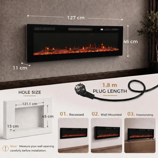 Ultradunne Elektrokamin Voor Inbouw In De Muur En Wandmontage Elektrische Kamin Met Afstandsbediening 127cm