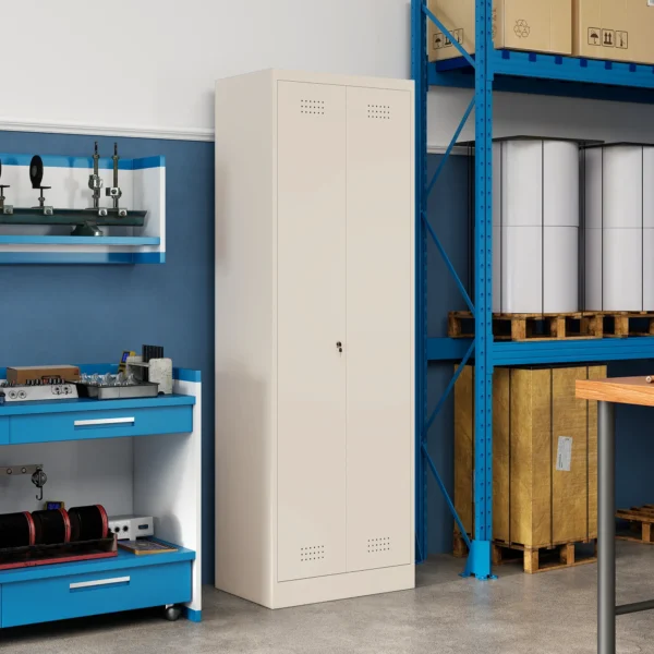 Veegkast Multifunctionele Kast Van Staal Voorraadkast Met Stofzuigercompartiment & Verstelbare Legplanken 60 X 40 X 165 Cm