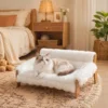 Verhoogd Kattenbed Met Houten Frame, Afneembare Hoes, Katoenen Vulling, Antislipvoeten, Geschikt Voor Katten Tot 8 Kg, Wit