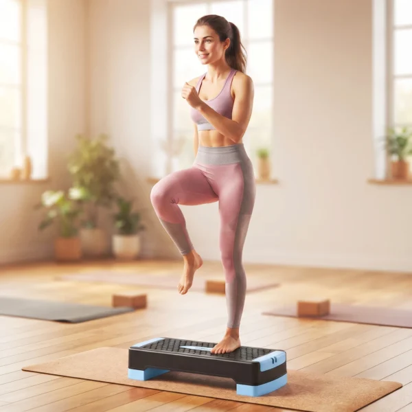 Verstelbaar Fitness Aerobic Stepbord Met 2 Niveaus (11/16 Cm), 2 Weerstandsbanden, Anti slip Mat Blauw