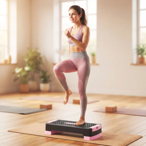 Verstelbaar Stepbord Fitness Aerobic Stepper Met 2 Niveaus (11/16 Cm) 2 Weerstandsbanden, Anti Slip Mat Roze