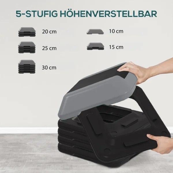 Verstelbaar Stepbord Fitness Aerobic Stepper Met 5 Niveaus 10 30 Cm, Anti slip Mat, Slipvast Compacte Stepbank Tot 150 Kg Voor Thuis Fitnessstudio Kantoor Grijs